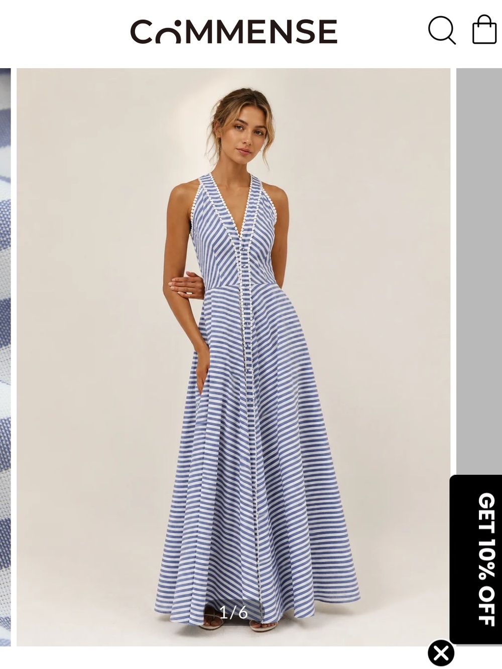 Commense Blue & White Striped Halter Maxi Dress, NWT!